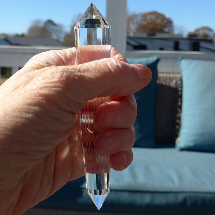 Long Slender 24 Facet Himalayan Quartz Vogel Wand with Manifestation Stone