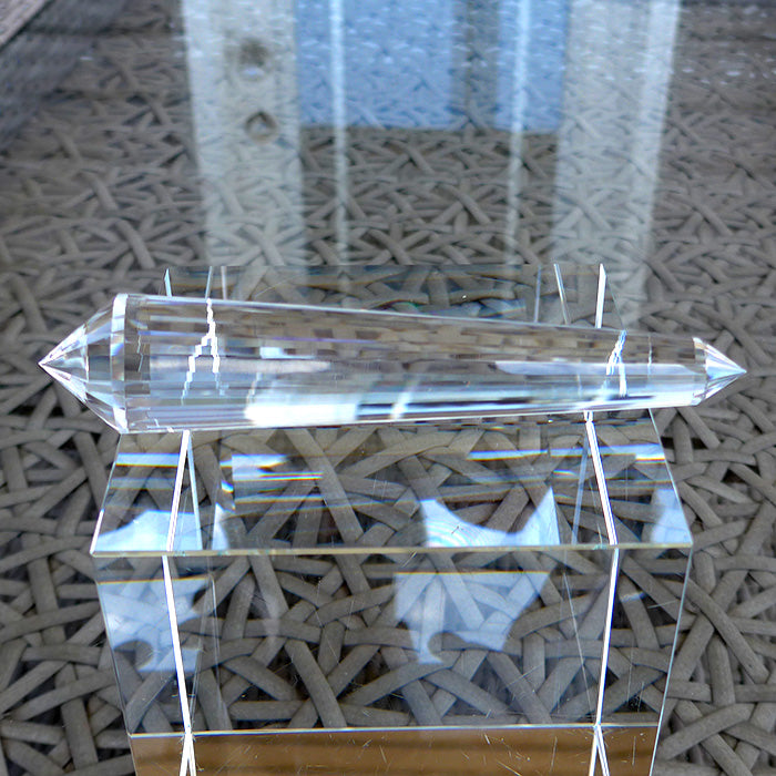 24 Sided Clear Himalayan Quartz Vogel Wand with Blue Rutile by David Zhuang