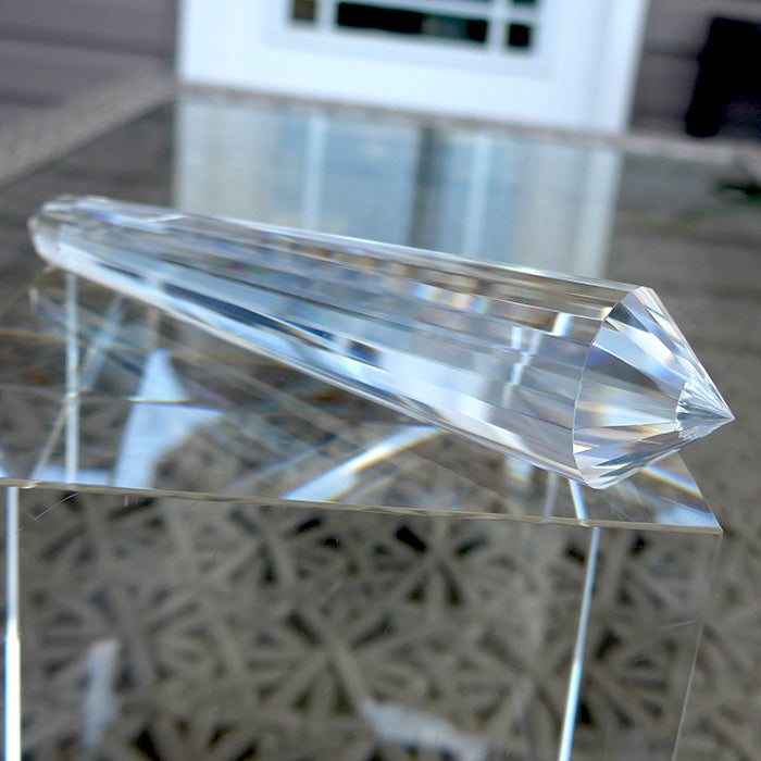 24 Sided Clear Himalayan Quartz Vogel Wand with Blue Rutile Cloud by David Zhuang