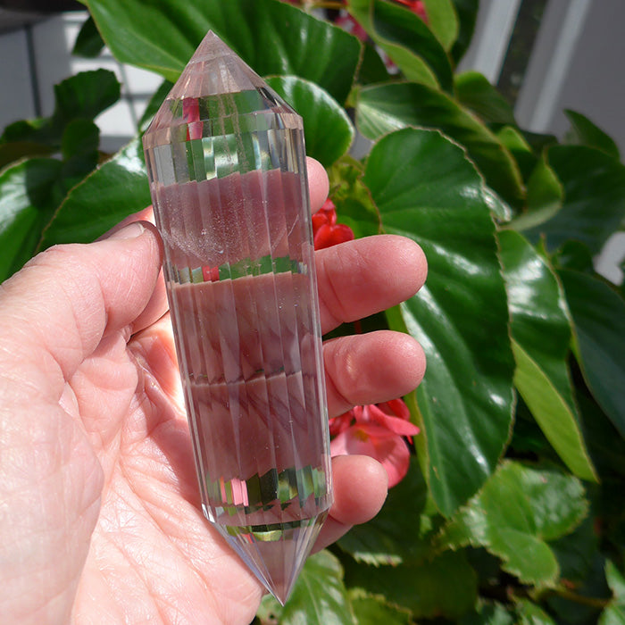 Sweet 24 Sided Phantom Himalayan Quartz Vogel Wand with Blue Rutile and Manifestation Stone by David Zhuang