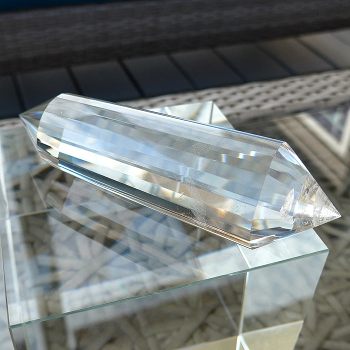 Sweet 24 Sided Phantom Himalayan Quartz Vogel Wand with Blue Rutile and Manifestation Stone by David Zhuang