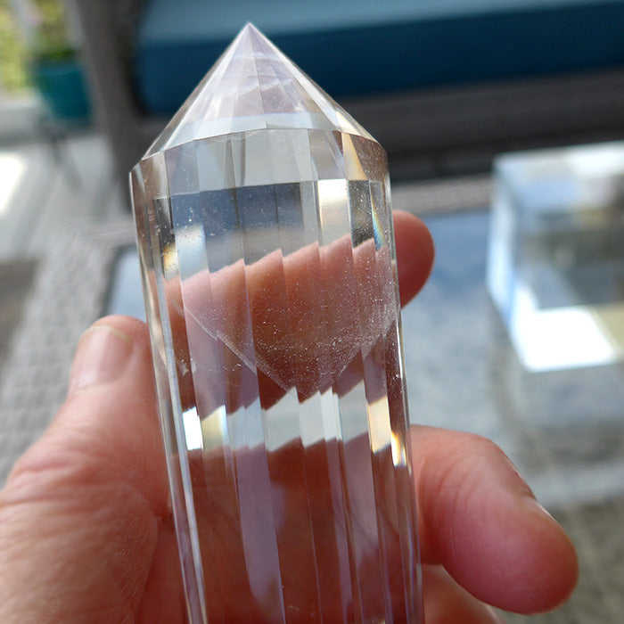 Sweet 24 Sided Phantom Himalayan Quartz Vogel Wand with Blue Rutile and Manifestation Stone by David Zhuang