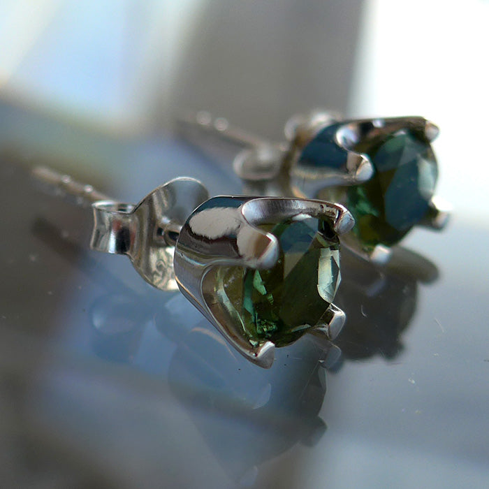 Faceted Moldavite 5mm Stud Earrings