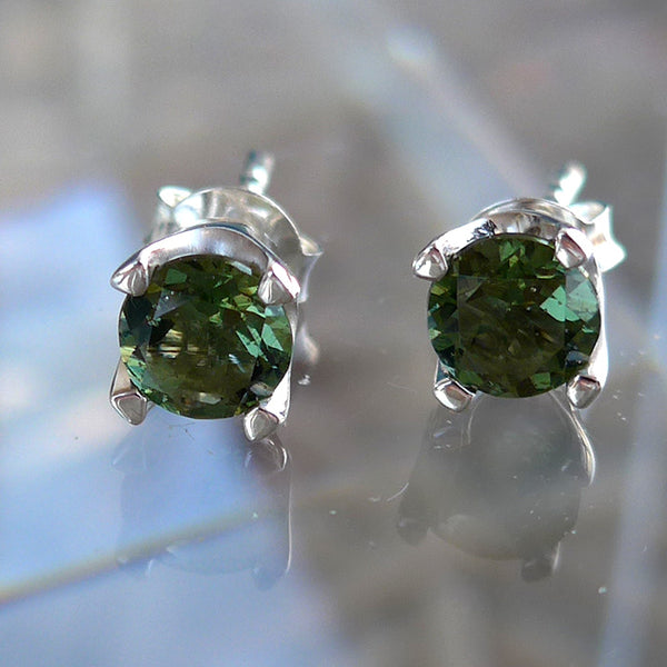 Faceted Moldavite 5mm Stud Earrings