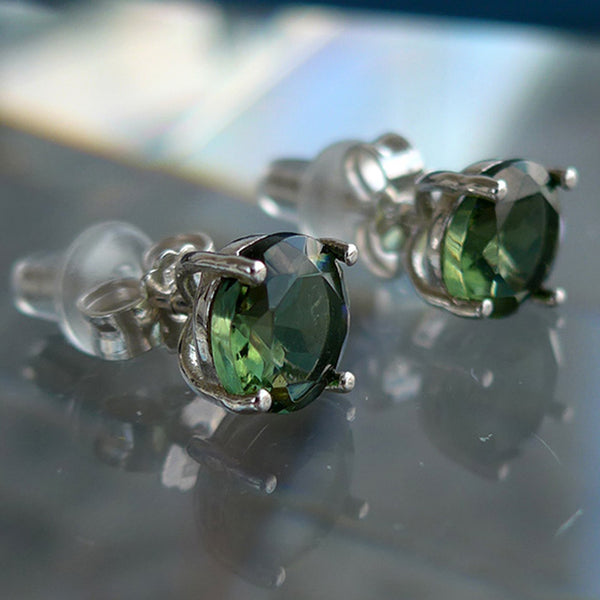 6mm Faceted Moldavite Stud Earrings