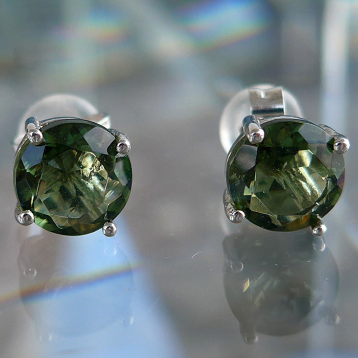 6mm Faceted Moldavite Stud Earrings