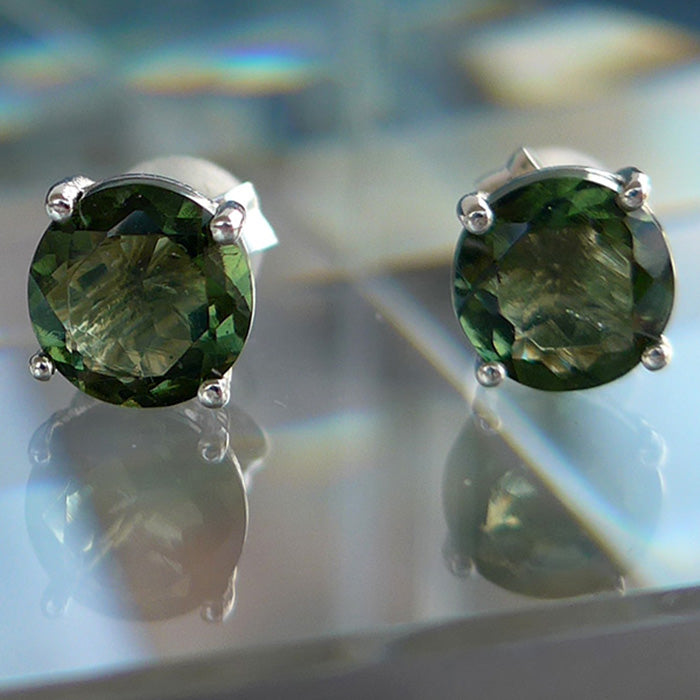 6mm Faceted Moldavite Stud Earrings