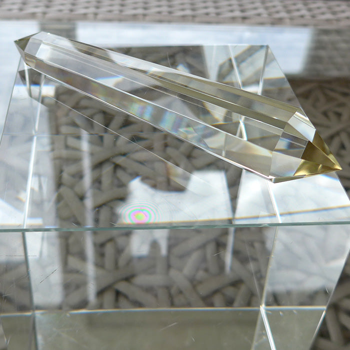 Slim Octagonal Tibetan Champagne Citrine Vogel Wand with Zoning by David Zhuang