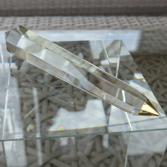 Slim Octagonal Tibetan Champagne Citrine Vogel Wand with Zoning by David Zhuang