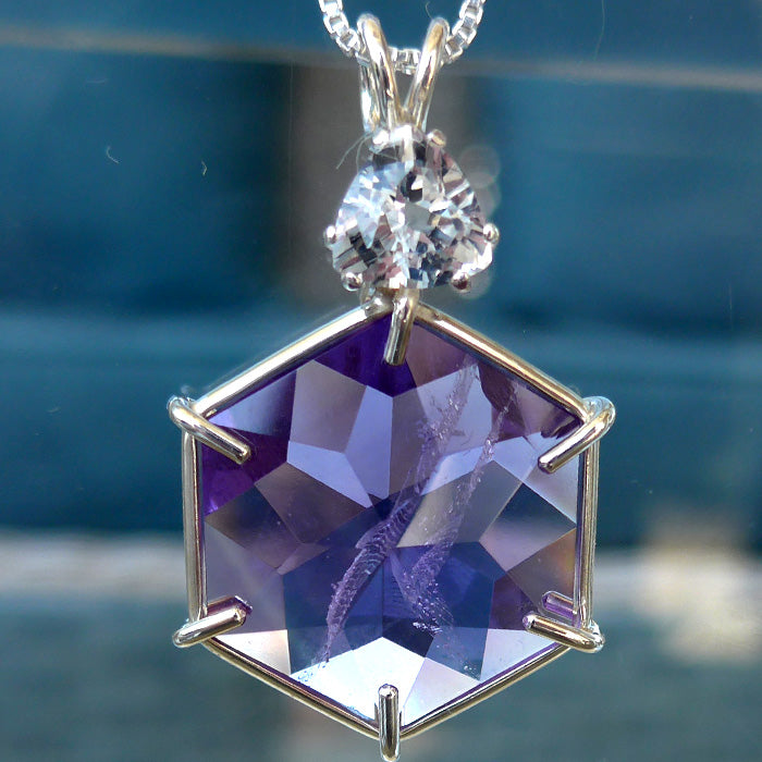 Amethyst Flower of Life with Trillion Clear Quartz Crown