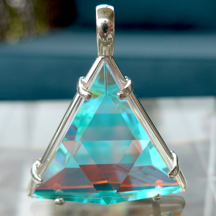 Aqua Quartz Star of David Pendant with Cyan Dichroic Glass by Kings Amao