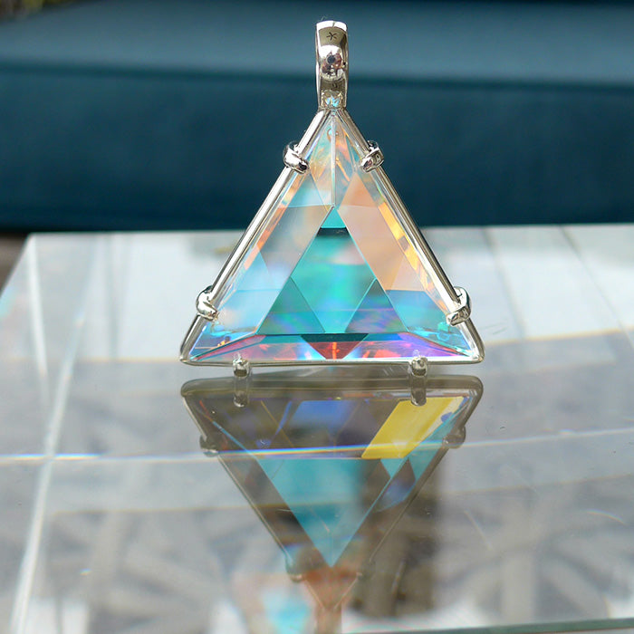 Aqua Quartz Star of David Pendant with Cyan Dichroic Glass by Kings Amao