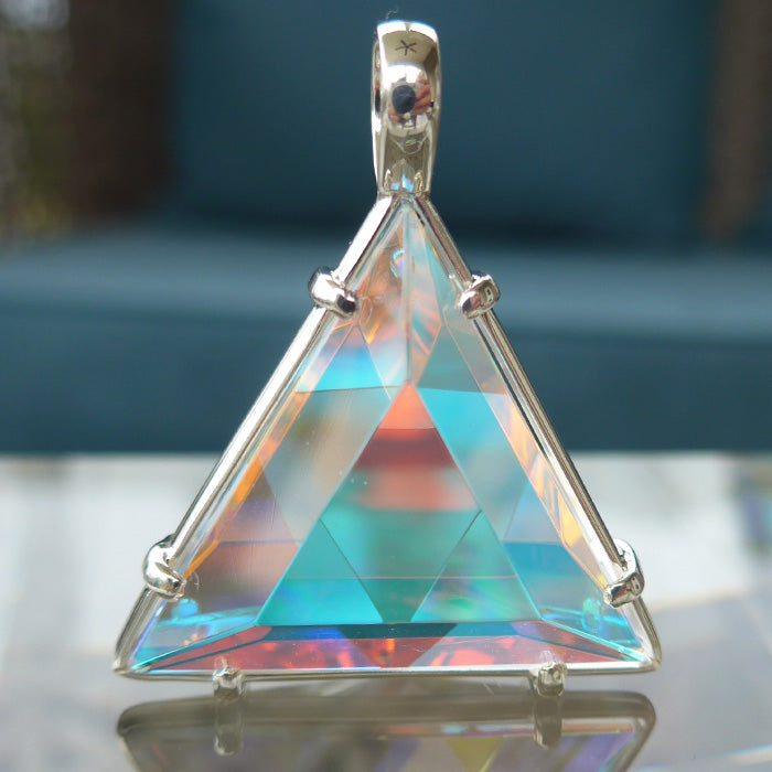 Aqua Quartz Star of David Pendant with Cyan Dichroic Glass by Kings Amao