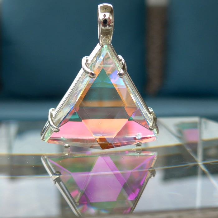 Aqua Quartz Star of David Pendant with Cyan Dichroic Glass by Kings Amao