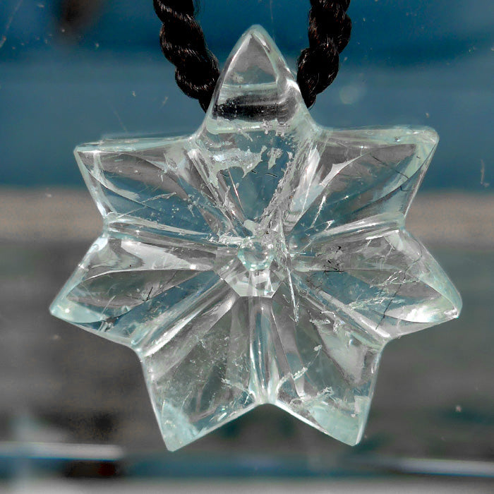 Aquamarine Flower of Isis Pendant with Black Tourmaline Threads by Lawrence Stoller