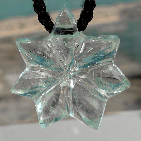 Aquamarine Flower of Isis Pendant with Black Tourmaline Threads by Lawrence Stoller