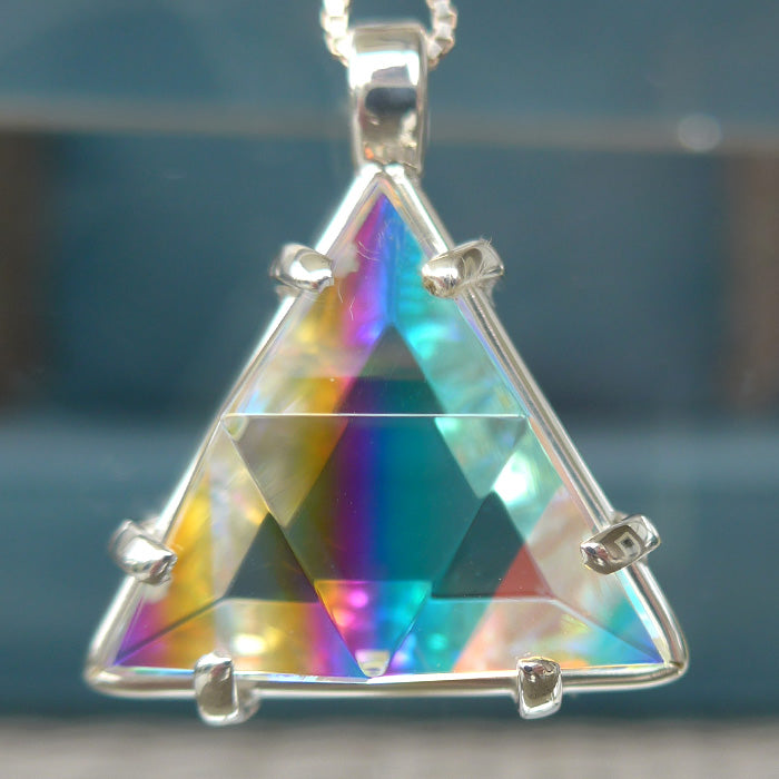 Aqua Striped Rainbow Star of David Pendant by Kings Amao