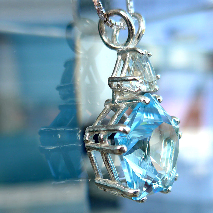 Blue Topaz Star of Venus with Golden Labradorite Trillion Crown