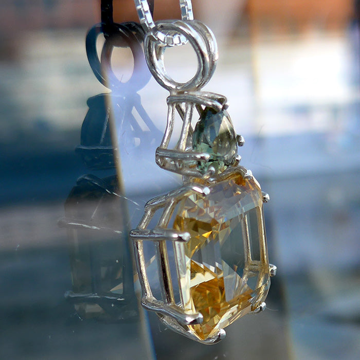 Citrine Earth Heart Pendant with Trillion Moldavite Crown