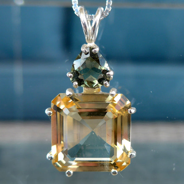 Citrine Earth Heart Pendant with Trillion Moldavite Crown