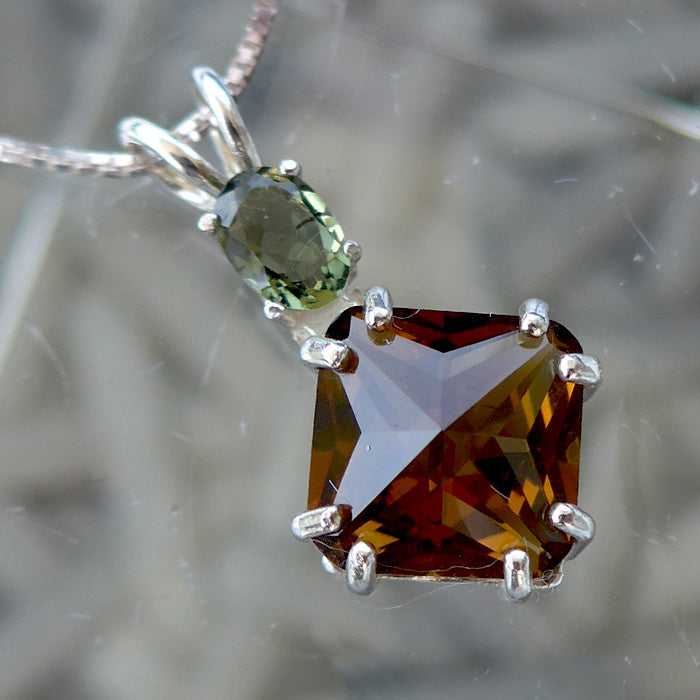 Citrine Mini Magician Stone Pendant with Oval Moldavite Crown