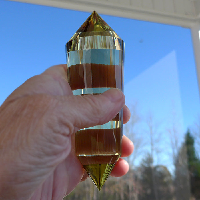 DOUBLE PRICE DROP: Fat 48 Facet Tibetan Citrine Vogel Wand by David Zhuang with Dark Zoning