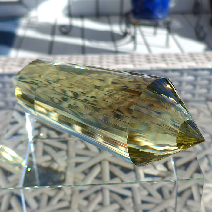 DOUBLE PRICE DROP: Fat 48 Facet Tibetan Citrine Vogel Wand by David Zhuang with Dark Zoning