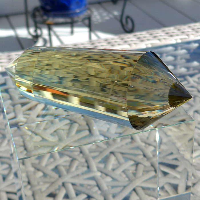 DOUBLE PRICE DROP: Fat 48 Facet Tibetan Citrine Vogel Wand by David Zhuang with Dark Zoning