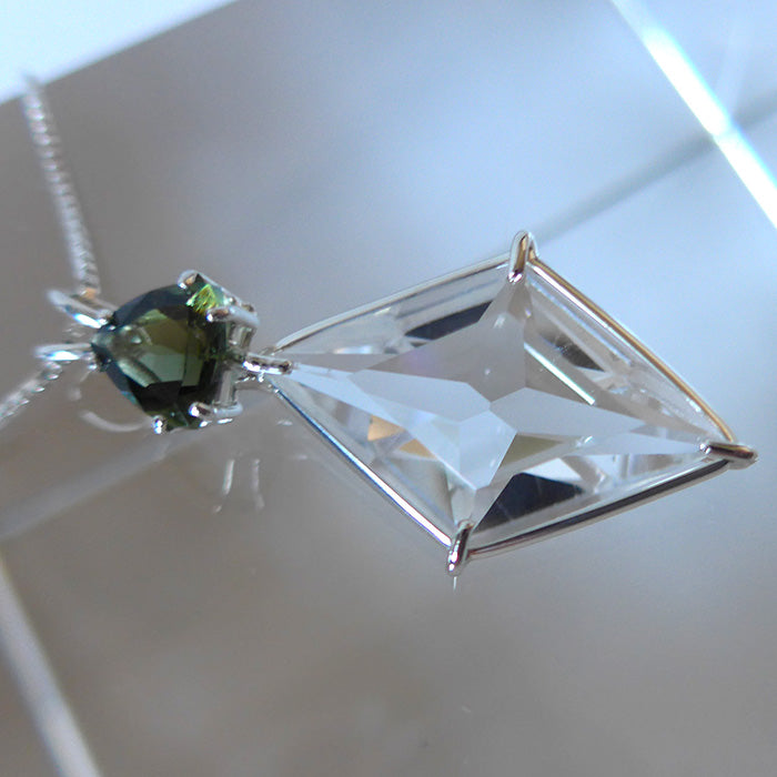 Clear Quartz Ascension Star Pendant with Trillion Moldavite