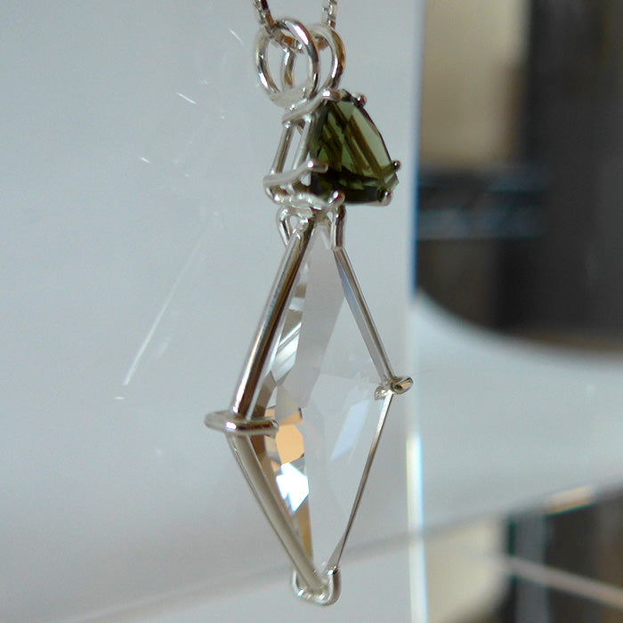 Clear Quartz Ascension Star Pendant with Trillion Moldavite