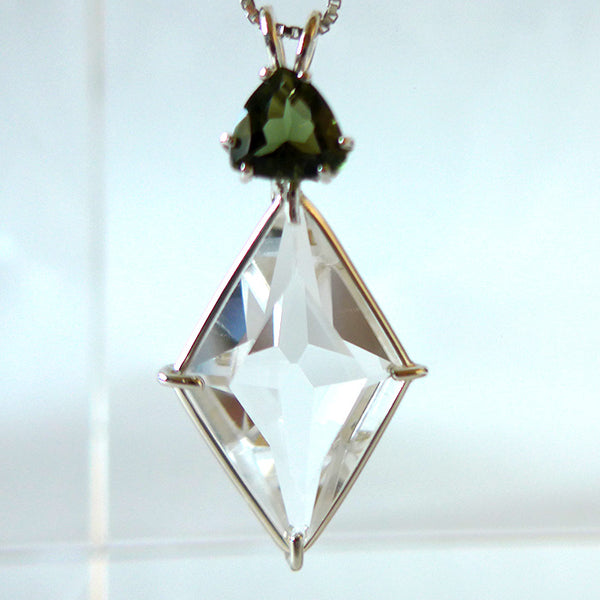 Clear Quartz Ascension Star Pendant with Trillion Moldavite