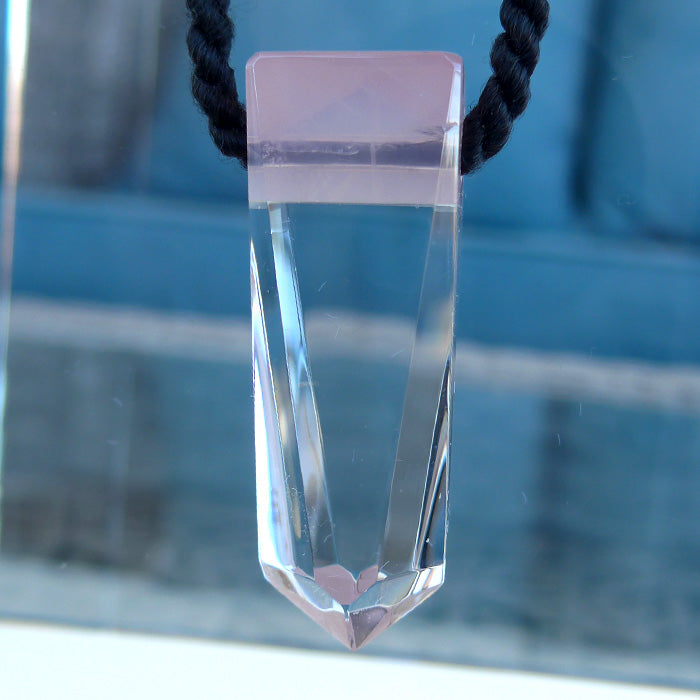 Ultra Clear Quartz Pendant Wand with Rose Quartz Crown by Lawrence Stoller