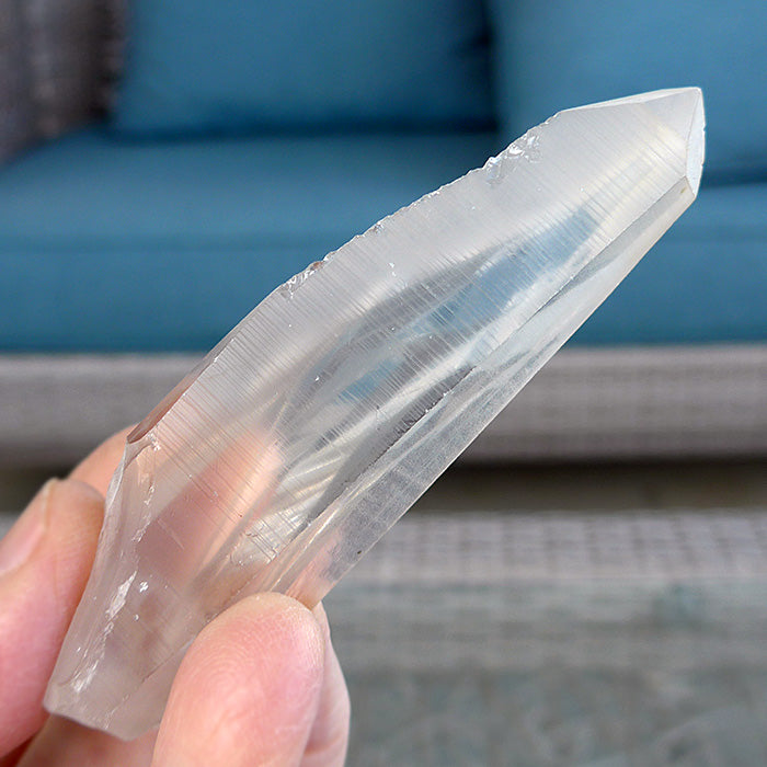 Curved Dream Lemurian Growth Interference Wand with Diamond Window Pane