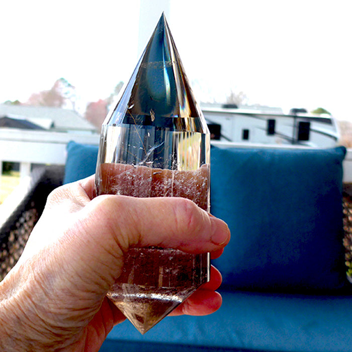 COLLECTOR'S ITEM: Fat Golden Rutile Quartz 144 Facet Vogel Wand by Ray Pinto