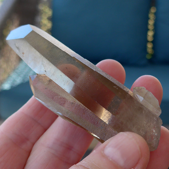 Double Point Shadow Lemurian Window Wand with Bridge Crystals