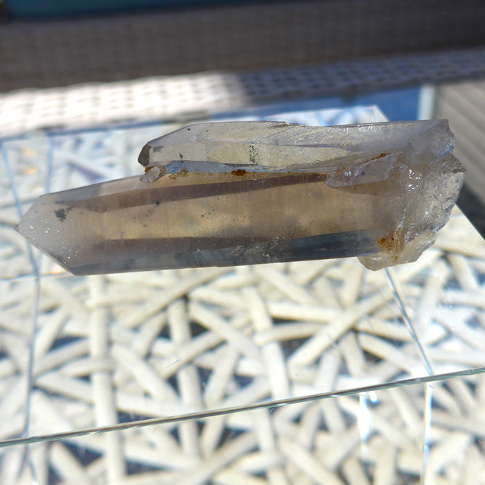 Double Point Shadow Lemurian Window Wand with Bridge Crystals