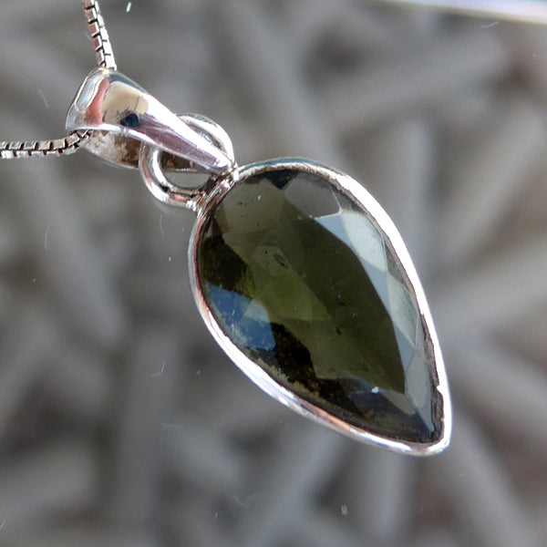 Faceted Moldavite Reverse Teardrop Pendant