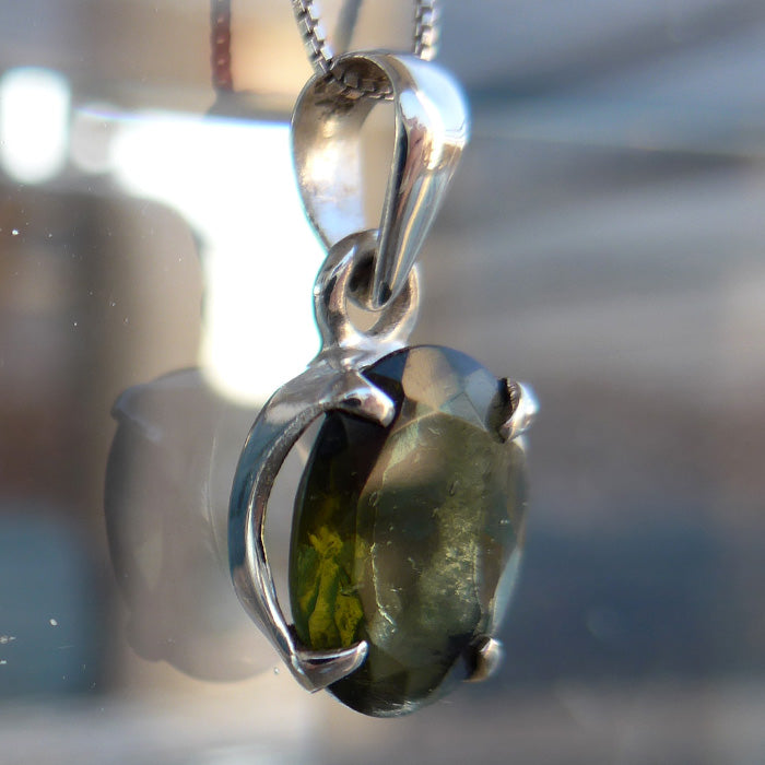 Small Faceted Oval Moldavite Pendant