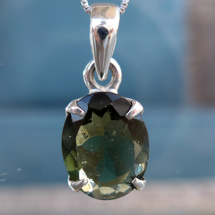 Small Faceted Oval Moldavite Pendant