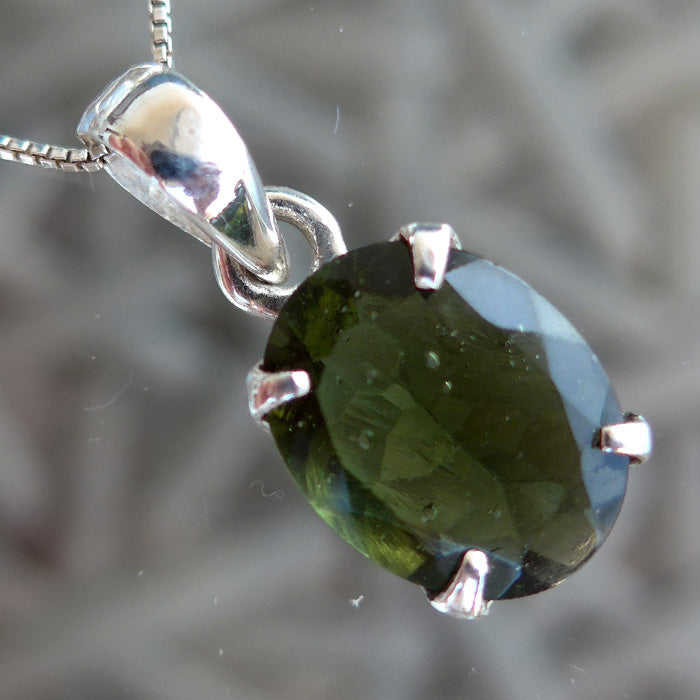 Small Faceted Oval Moldavite Pendant
