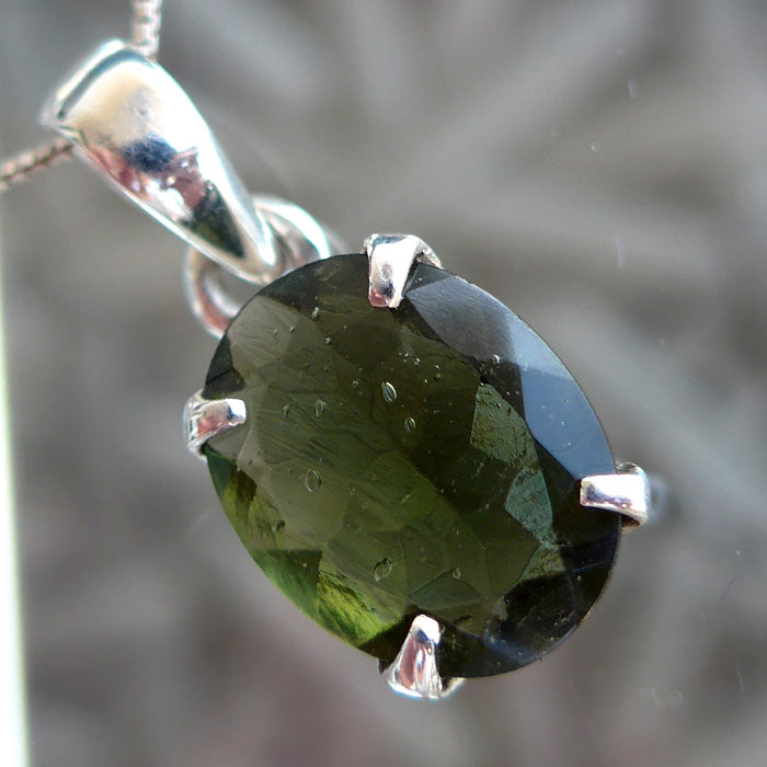 Small Faceted Oval Moldavite Pendant