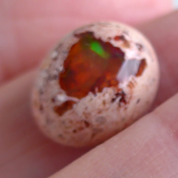 Fiery Orange and Green Mexican Opal Cabachon
