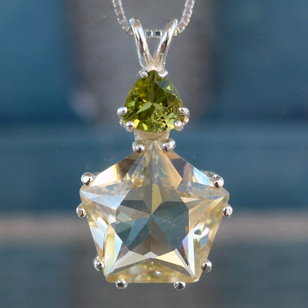 Golden Labradorite Star of Venus with Trillion Peridot Crown