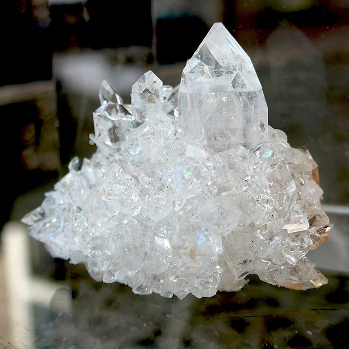 Gem Apophyllite Cluster with Big Pyramid and Rainbows