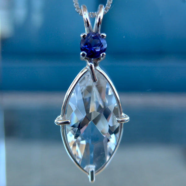 Clear Quartz Infinite Eye Pendant with Iolite Crown