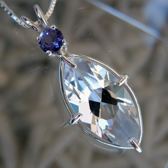 Clear Quartz Infinite Eye Pendant with Iolite Crown