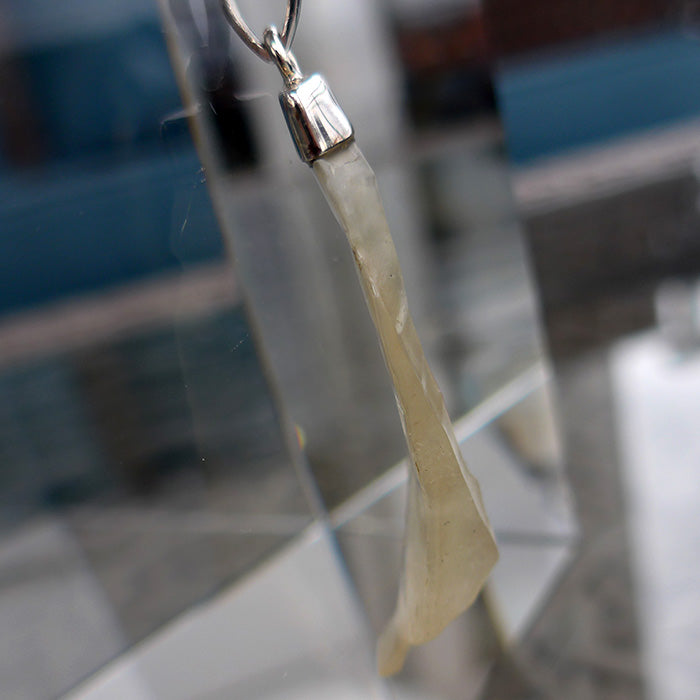 Long Sterling Capped Libyan Desert Glass Pendant