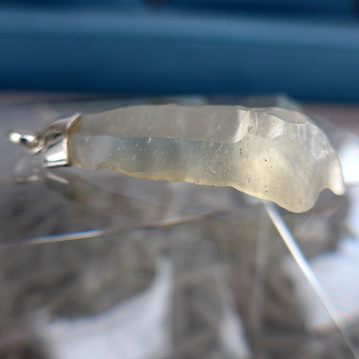 Long Sterling Capped Libyan Desert Glass Pendant