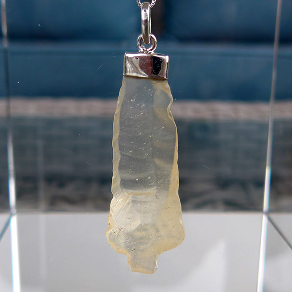 Long Sterling Capped Libyan Desert Glass Pendant