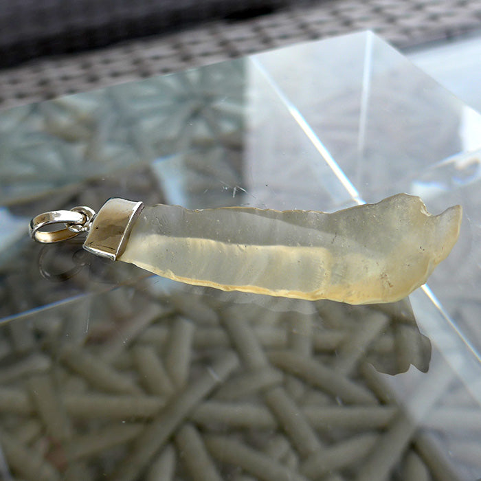 Long Sterling Capped Libyan Desert Glass Pendant